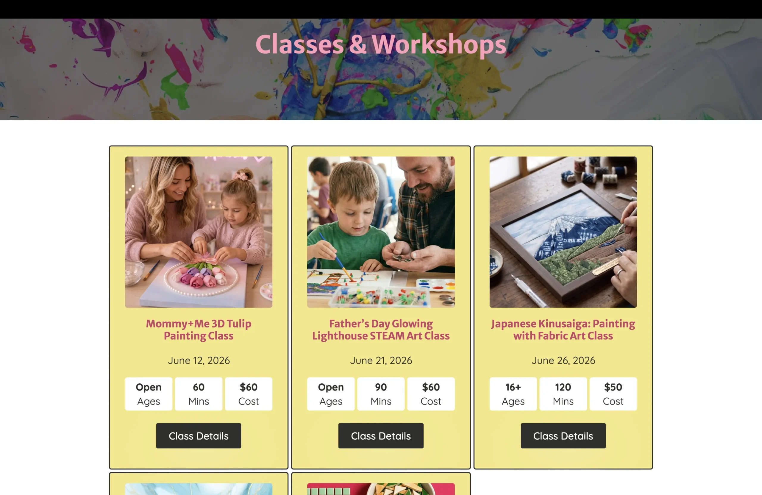Artsyblossom art studio classes and workshops page built by Sairi Digital Solutions Halifax